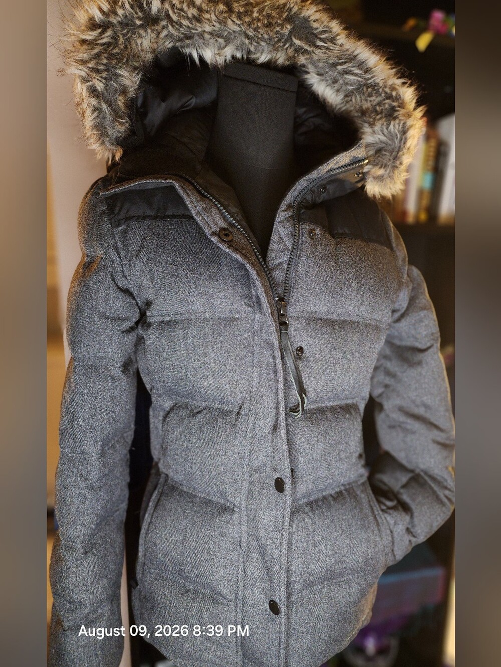 Eddie Bauer Noble Down Parka Gray Puffer Coat Faux Fur Hood Small